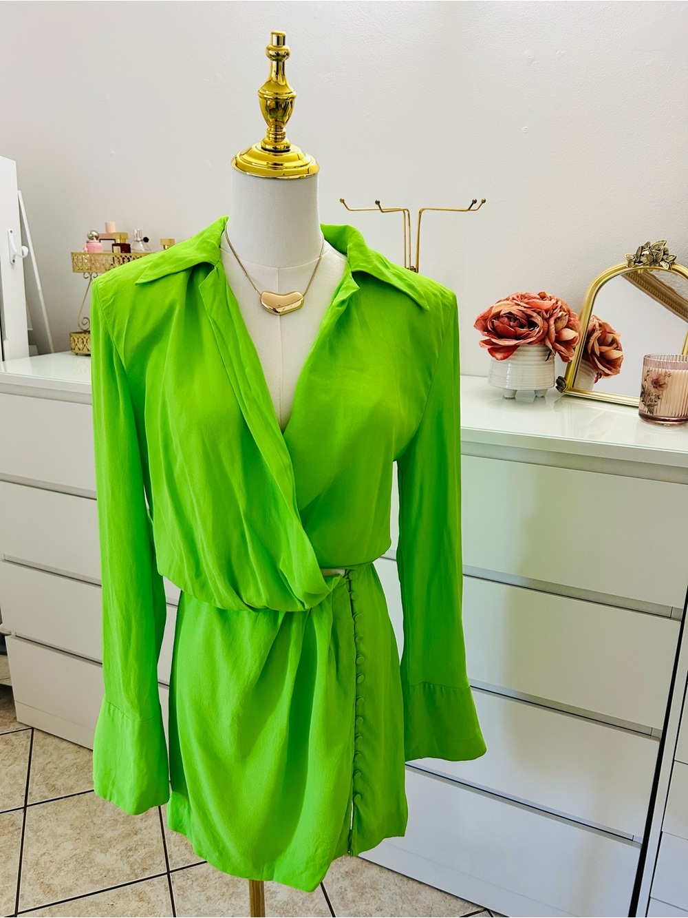 Zara Bright Green Wrap-Style Mini Dress